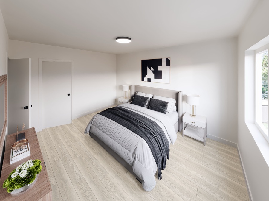 Bedroom with garden view window
